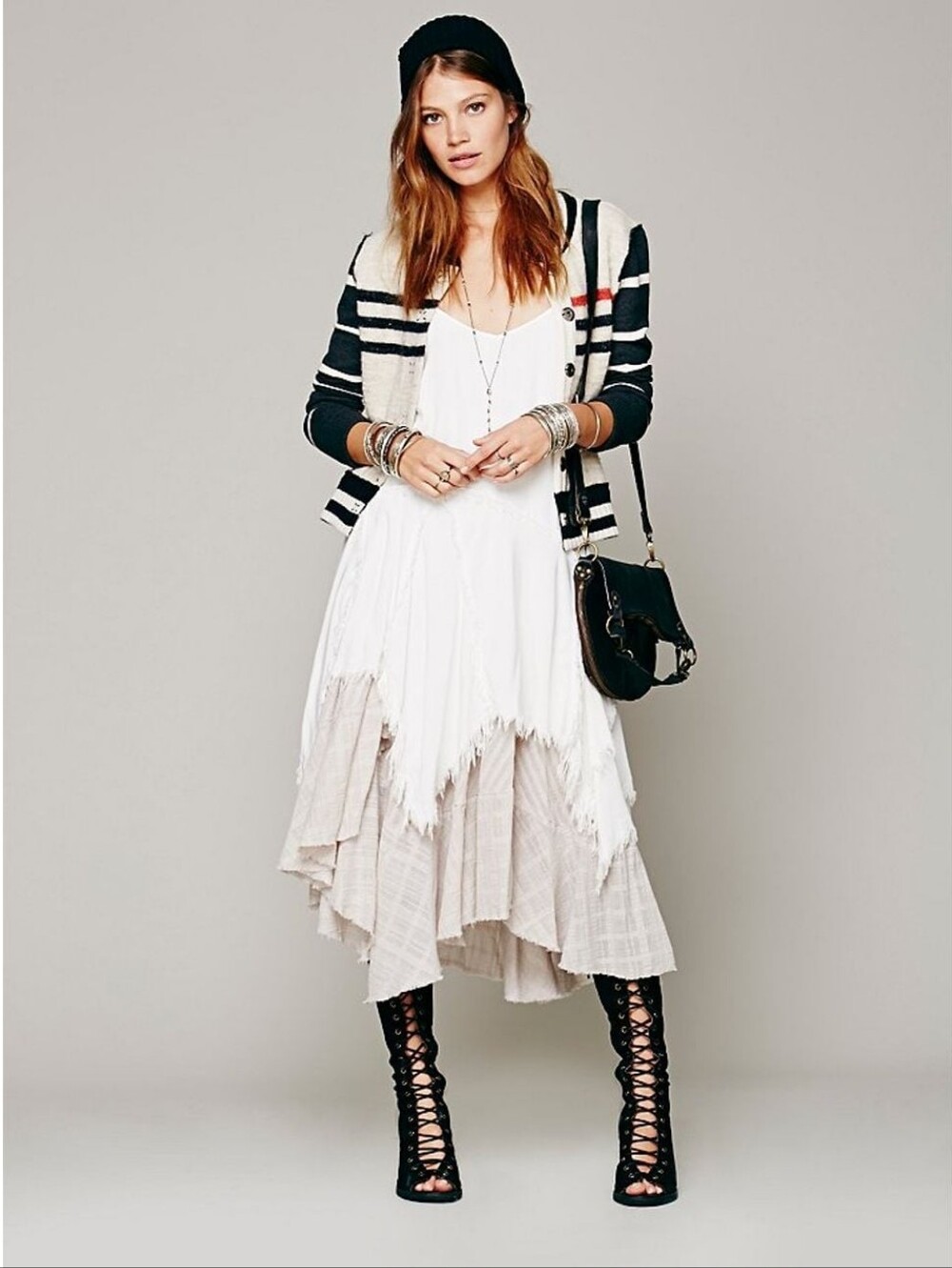 FREE PEOPLE BOHO SHREDDED RAW HEM "TATTERED UP" WHITE DRESS